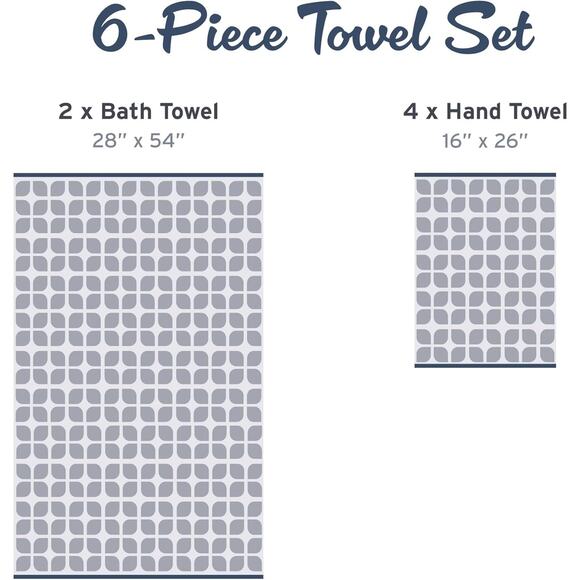 Intelligent Design Lita Cotton Jacquard Bath Towel 6 Piece Set Gray/Navy - Picture 3 of 7